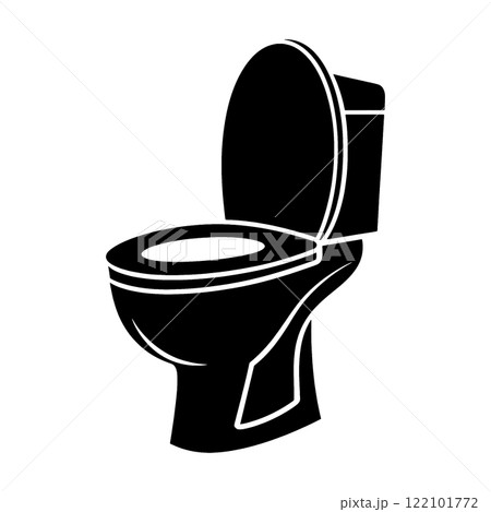 洋式トイレの便座の黒いシルエットイラスト　透過背景の切り抜き 122101772
