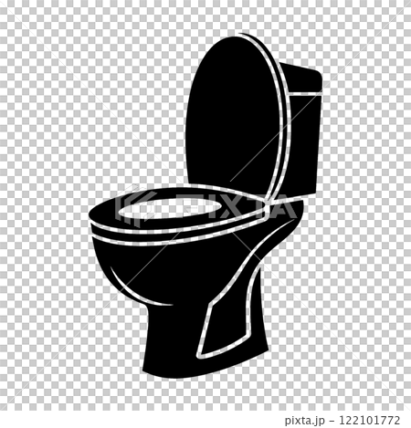 洋式トイレの便座の黒いシルエットイラスト　透過背景の切り抜き 122101772