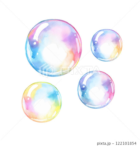 シャボン玉の水彩イラスト　透明背景の切り抜き 122101854
