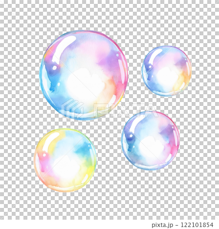 シャボン玉の水彩イラスト　透明背景の切り抜き 122101854