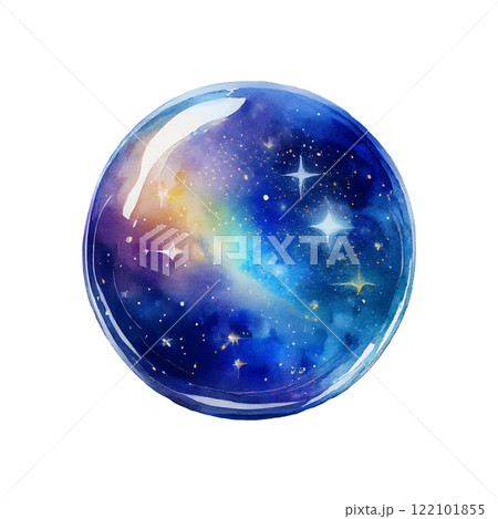 幻想的な星空を閉じ込めた占いの水晶玉のイラスト　透明背景の切り抜き 122101855