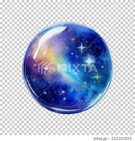 幻想的な星空を閉じ込めた占いの水晶玉のイラスト　透明背景の切り抜き 122101855