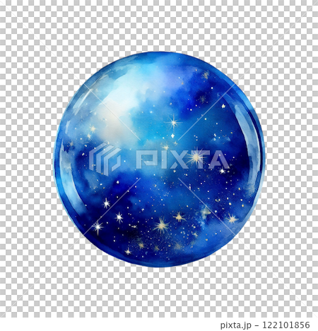 Illustration of a fortune-telling crystal ball that captures a fantastic starry sky, cut out on a transparent background 122101856
