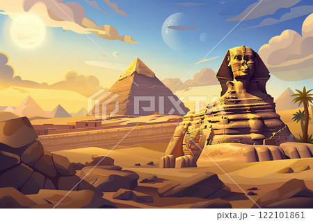 古代エジプト文明。ピラミッドとスフィンクス 122101861