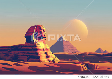 古代エジプト文明。ピラミッドとスフィンクス 122101865
