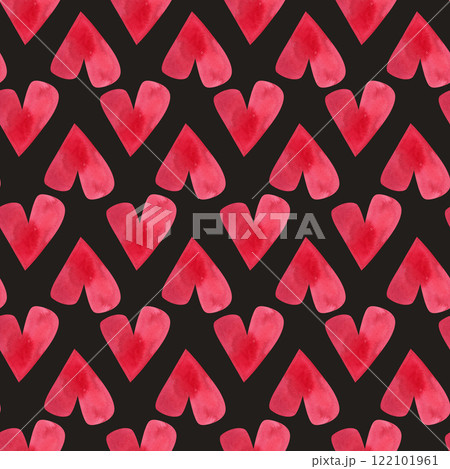 Love, passion, emotions. Seamless pattern of hand-drawn pink watercolor hearts. Sketchy illustration for Valentine's Day for wrapping paper, textiles, boxes, notebooks, notepads. 122101961