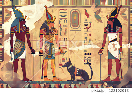 古代エジプト文明の壁画イメージ-1 122102018