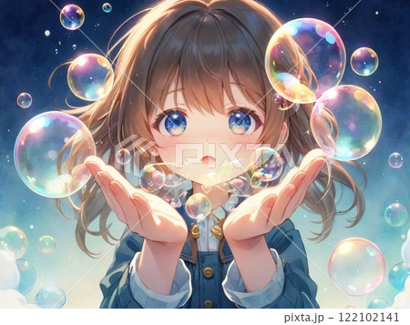 シャボン玉を吹く女の子 122102141
