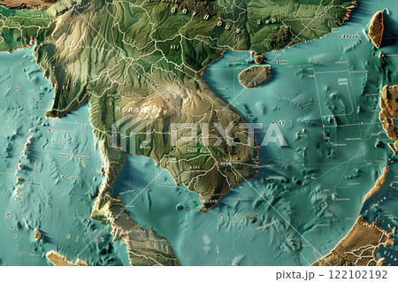 インドシナ半島：ベトナム、ラオス、カンボジアおよびタイ、ミャンマーの半島地域 122102192