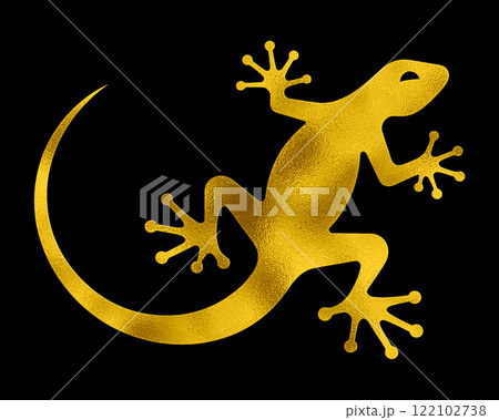 トカゲのゴールドのシルエットイラスト　黒背景の切り抜き 122102738
