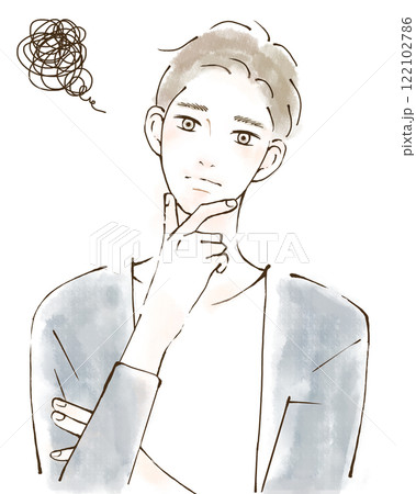 手を顎に当てて悩む男性のイラスト 手を顎に当てて悩む男性のイラスト 122102786