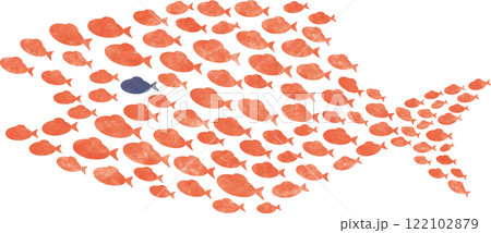 小魚たちが大きな魚を形成する群れのイラスト 小魚たちが大きな魚を形成する群れのイラスト 122102879