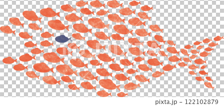 小魚たちが大きな魚を形成する群れのイラスト 小魚たちが大きな魚を形成する群れのイラスト 122102879