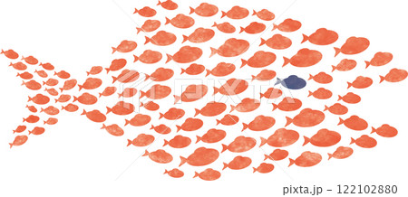小魚たちが大きな魚を形成する群れのイラスト 小魚たちが大きな魚を形成する群れのイラスト 122102880