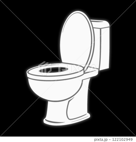 白く発光する洋式トイレの便座のシルエットイラスト　黒背景の切り抜き 122102949