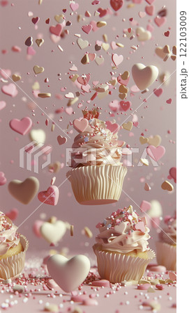 Cupcakes hearts pink love background . High quality illustration Cupcakes hearts pink love background . High quality illustration 122103009