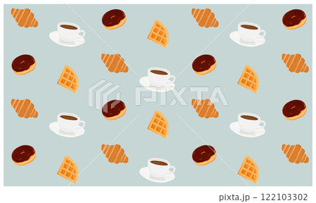 カフェ コーヒーとスイーツのシームレスイラスト カフェ コーヒーとスイーツのシームレスイラスト 122103302