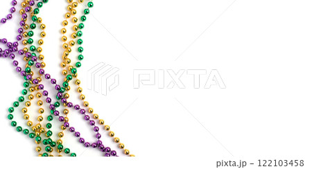 Mardi Gras beads isolated on white background 122103458
