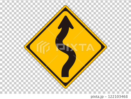 道路標識「連続カーブあり」警戒標識の看板イラスト・ピクトグラム素材 道路標識「連続カーブあり」警戒標識の看板イラスト・ピクトグラム素材 122103468