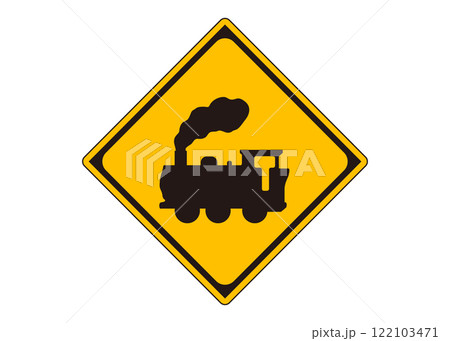 道路標識「機関車踏切あり」警戒標識の看板イラスト・ピクトグラム素材 道路標識「機関車踏切あり」警戒標識の看板イラスト・ピクトグラム素材 122103471