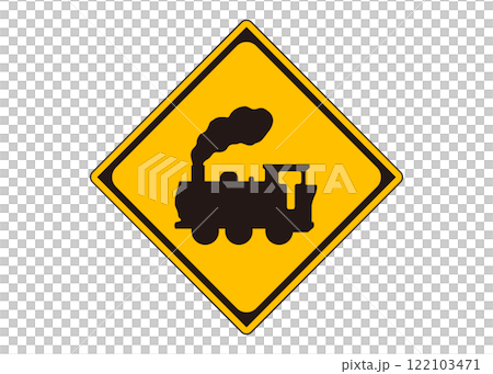 道路標識「機関車踏切あり」警戒標識の看板イラスト・ピクトグラム素材 道路標識「機関車踏切あり」警戒標識の看板イラスト・ピクトグラム素材 122103471