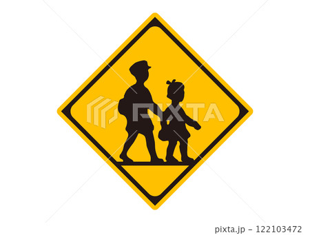 道路標識「学校・幼稚園・保育所あり」警戒標識の看板イラスト・ピクトグラム素材 122103472