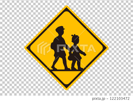 路標「有學校、幼兒園、托兒所」警告標誌插圖和象形圖材料 122103472