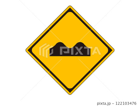 道路標識「路面凸凹あり」警戒標識の看板イラスト・ピクトグラム素材 122103476