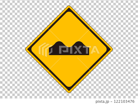 道路標識「路面凸凹あり」警戒標識の看板イラスト・ピクトグラム素材 122103476