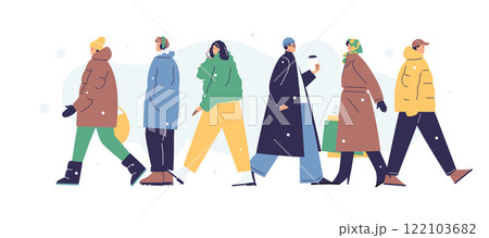 Walking people in winter clothes Walking people in winter clothes 122103682
