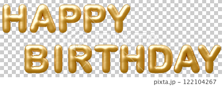 3D画像_風船_HAPPY BIRTHDAY_ゴールド 3D画像_風船_HAPPY BIRTHDAY_ゴールド 122104267