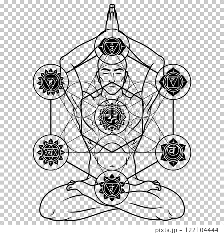 Man meditating in lotus position 122104444