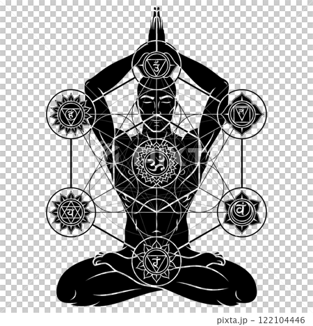 Man meditating in lotus position 122104446