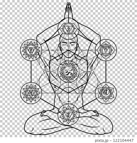 Man meditating in lotus position 122104447
