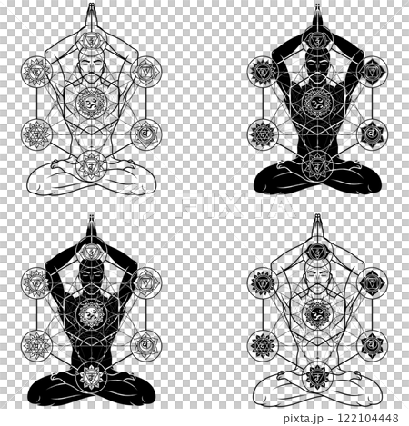 Man meditating in lotus position 122104448