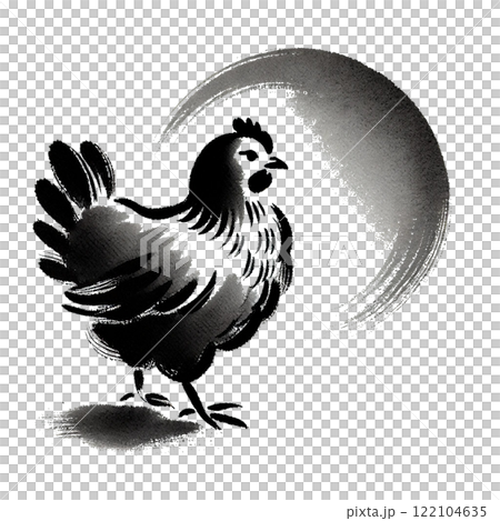 Chicken ink painting illustration 122104635