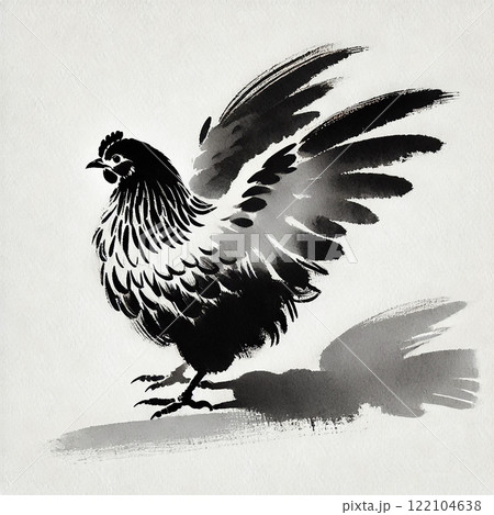 鶏の水墨画イラスト 鶏の水墨画イラスト 122104638