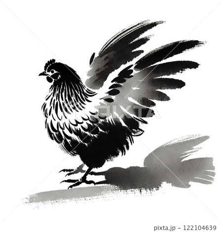 鶏の水墨画イラスト 鶏の水墨画イラスト 122104639