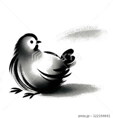 鶏の水墨画イラスト 122104641