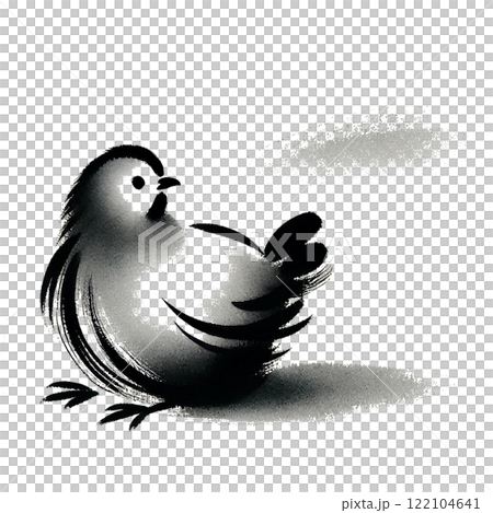 鶏の水墨画イラスト 122104641