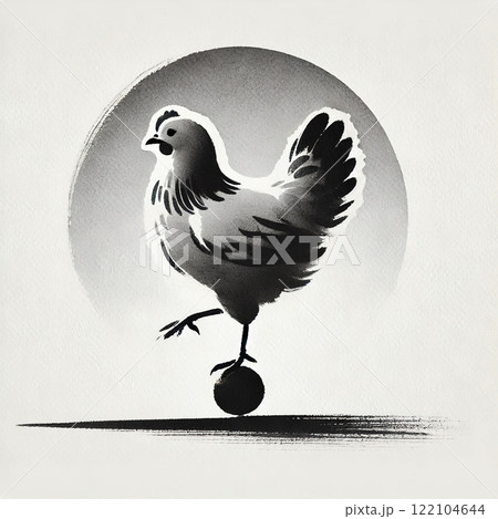鶏の水墨画イラスト 122104644
