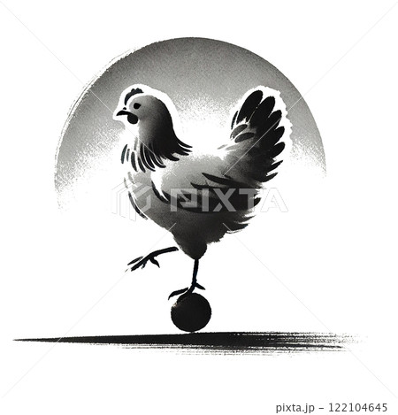 鶏の水墨画イラスト 122104645