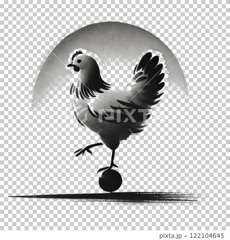 鶏の水墨画イラスト 122104645