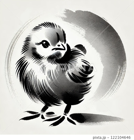 鶏の水墨画イラスト 122104646