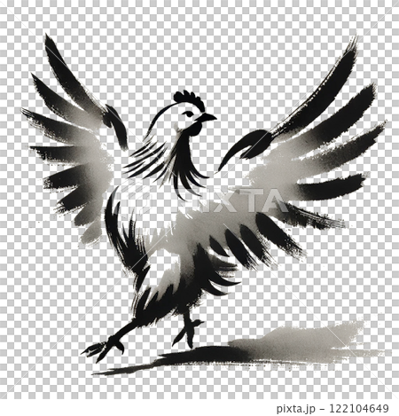 鶏の水墨画イラスト 122104649