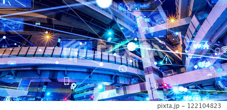 現代都市と交通テクノロジー　バナー・広告向け横長ビジュアル 122104823