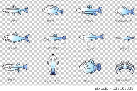 春のお魚アイコンセット 線画 シンプルデザイン カラー 122105339