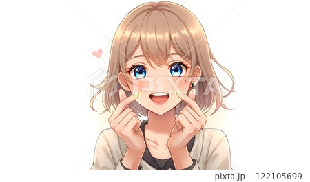 指ハートを作るアニメ風の女性キャラクター 122105699