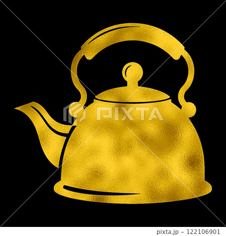 ケトルのゴールドのシルエットイラスト　黒背景の切り抜き 122106901