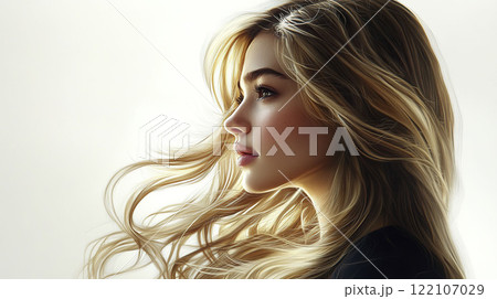 AI-generated item. Portrait of a beautiful young woman with long blond hair. Beauty, fashion. 122107029